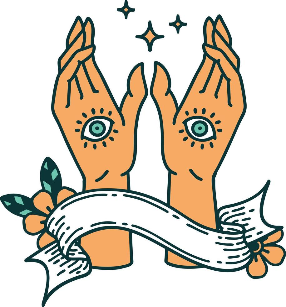 Tätowierung mit Banner mystischer Hände vektor