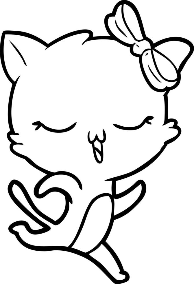 Cartoon-Katze mit Schleife auf dem Kopf vektor