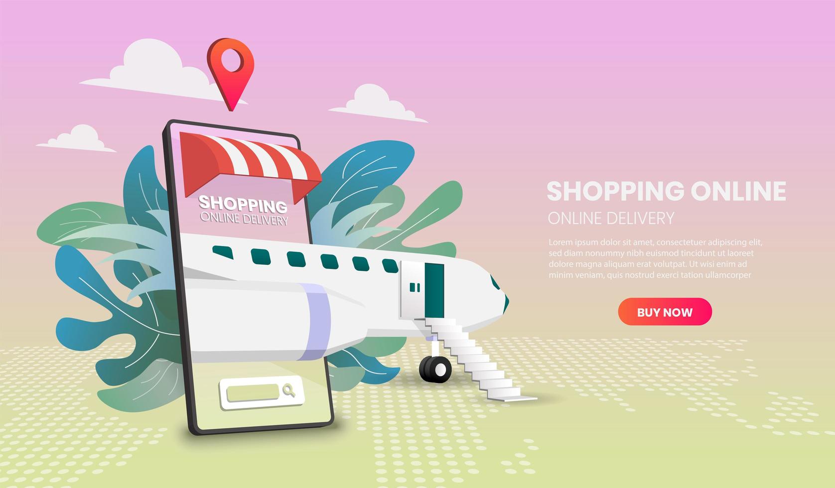 Online-Shopping und Lieferung per Flugzeugkonzept vektor