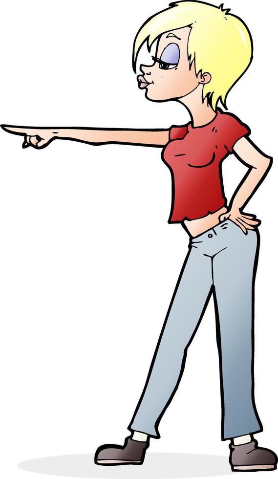 tecknad serie höft kvinna pekande vektor