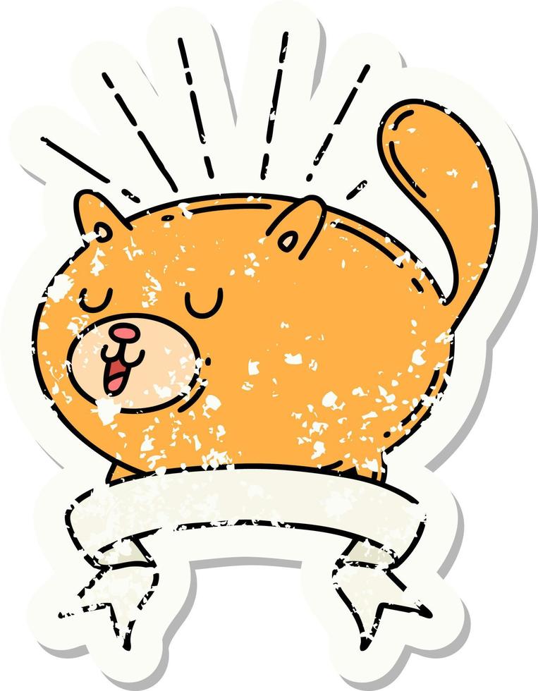 bärs gammal klistermärke av en tatuering stil Lycklig katt vektor
