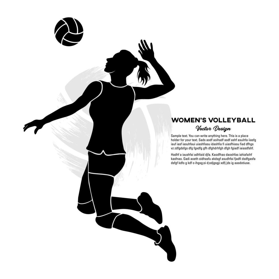 kvinna volleyboll spelare hoppar och träffar de boll. vektor illustration