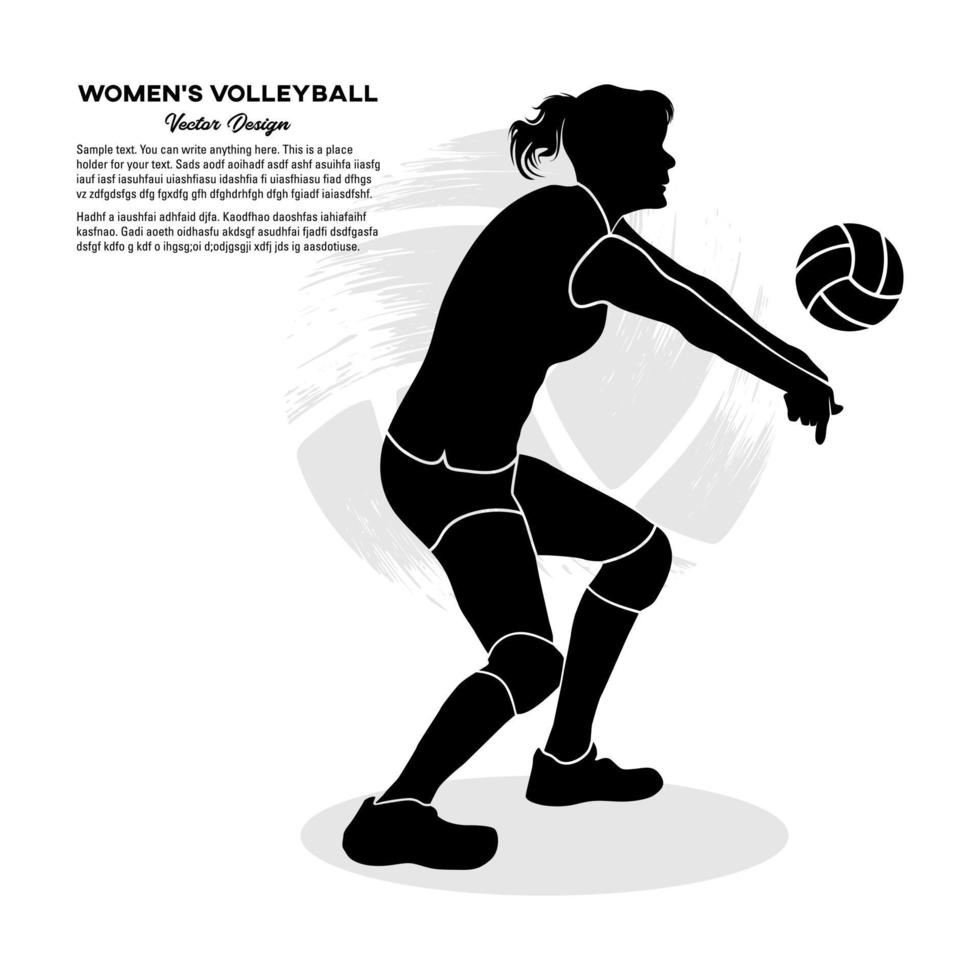 silhuett av en kvinna volleyboll spelare håller på med en boll passera. vektor illustration