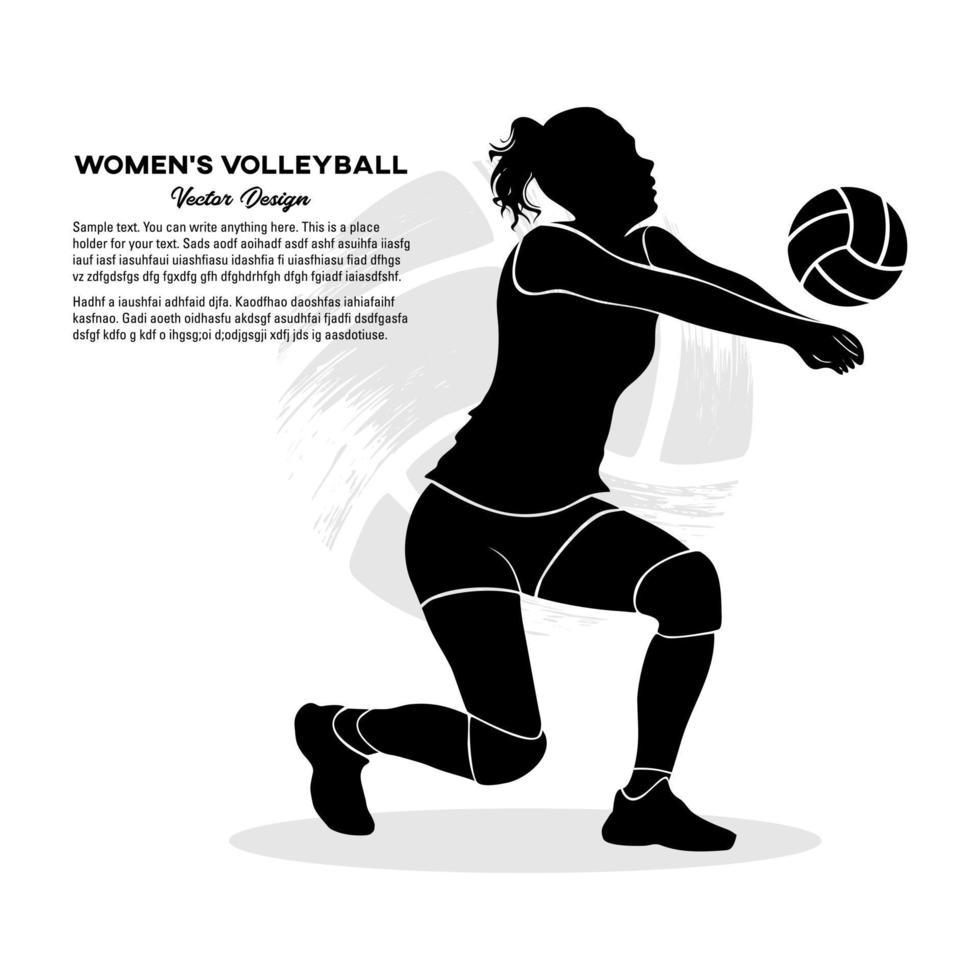 silhuett av flicka volleyboll spelare godkänd de boll isolerat på vit bakgrund vektor