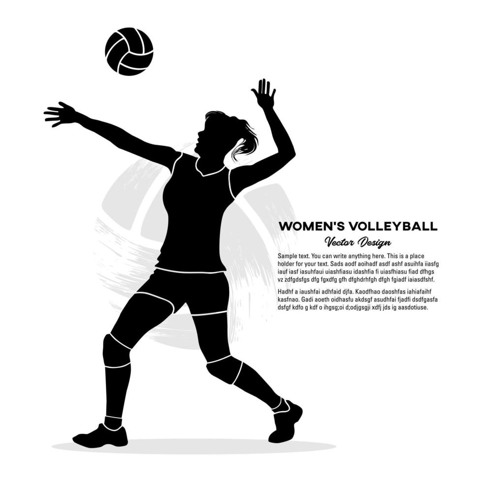 svart silhuett av kvinna volleyboll spelare tjänande de boll. vektor illustration