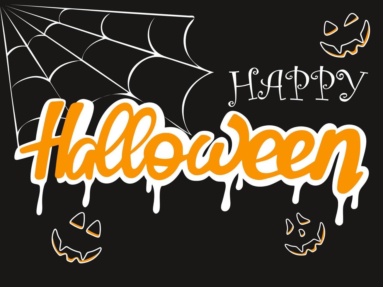 Lycklig halloween affisch. affisch med text med spindelväv och ansikten. läskigt fest Semester falla vektor illustration