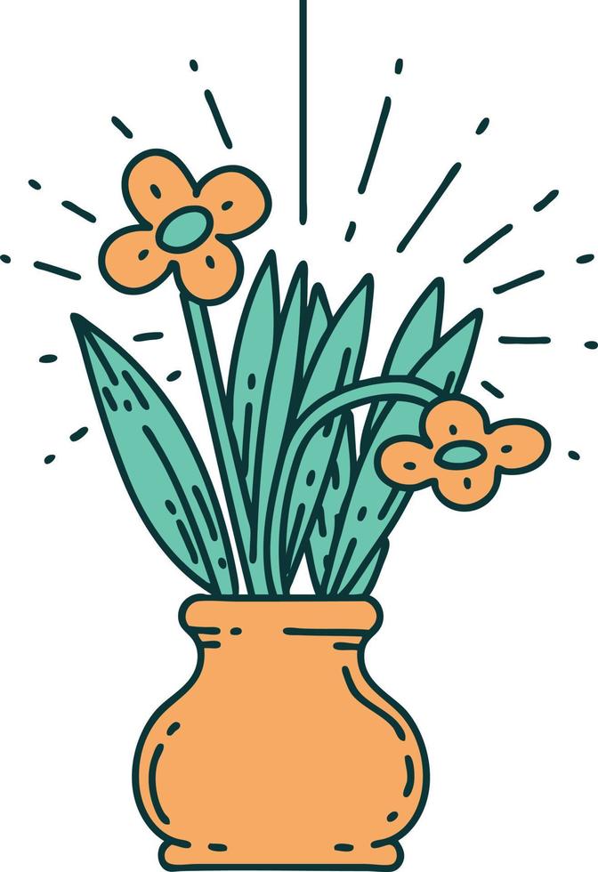 Abbildung eines traditionellen Tattoo-Stils Blumen in Vase vektor