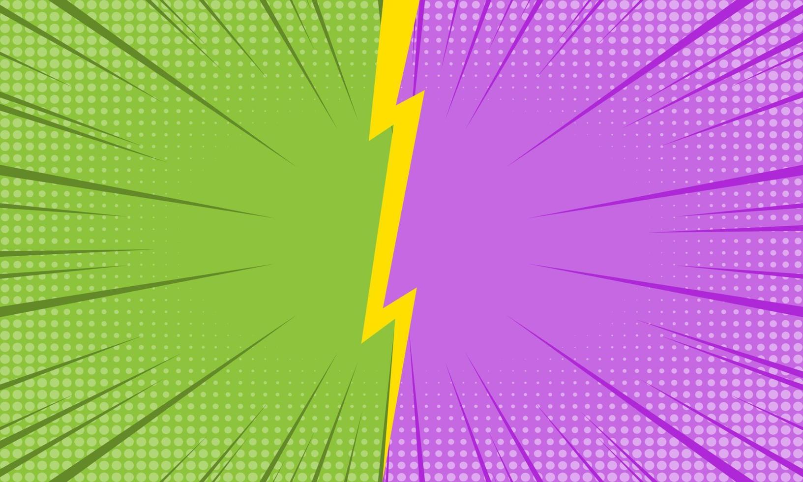 versus oder vs hintergrund im comic-stil - kämpfe mit grünem und violettem hintergrund mit halbtonelementen vektor