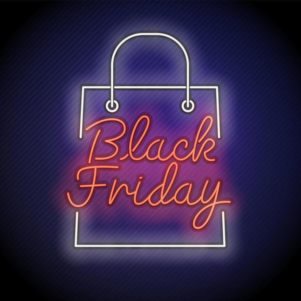 neon svart fredag shoppingväska tecken vektor