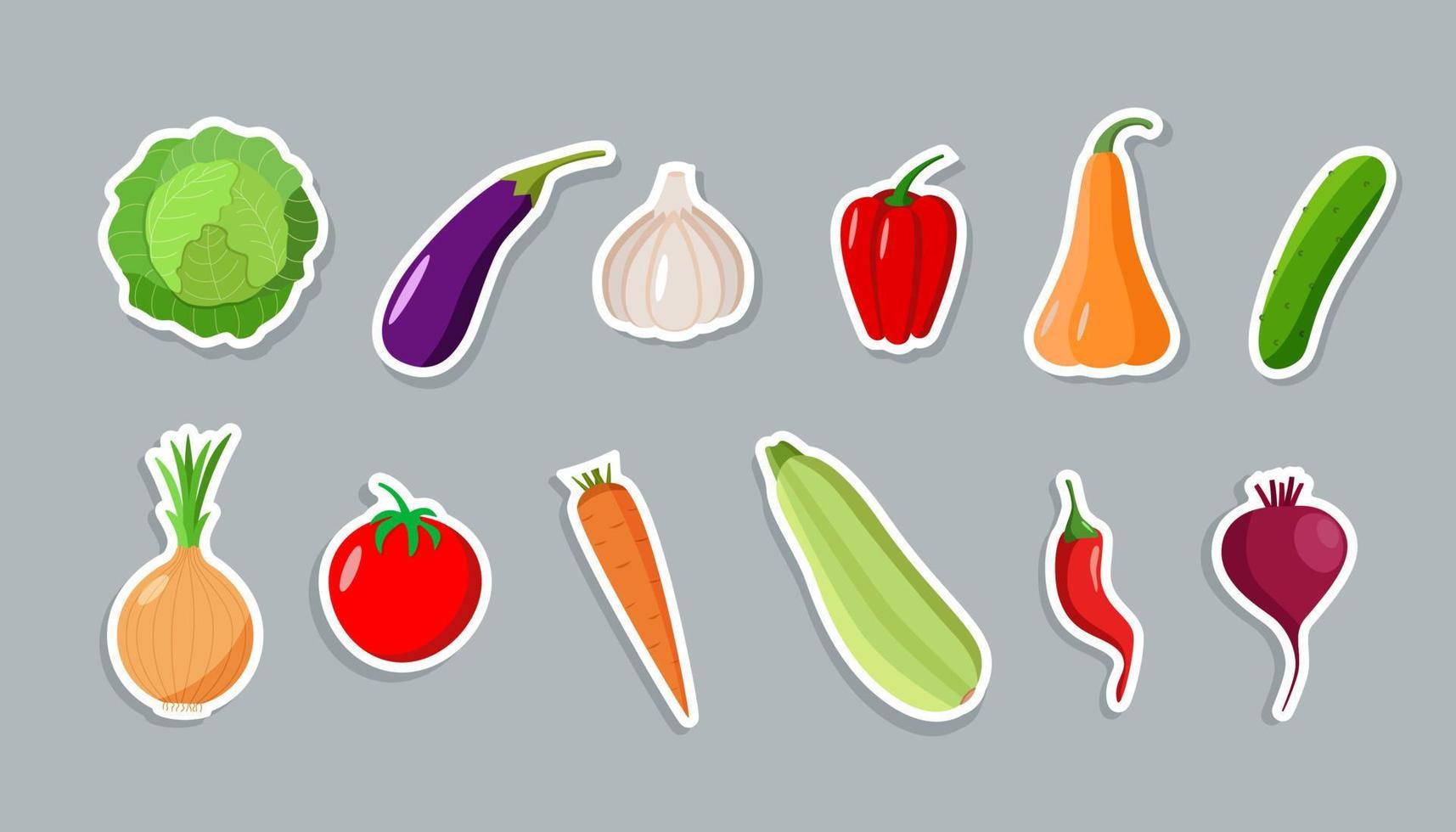 klistermärken av annorlunda grönsaker. vektor illustration av säsong- höst skörda.