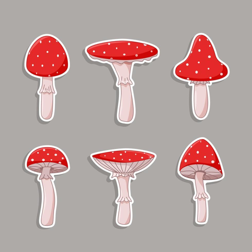 klistermärken av giftig flyga agaric svamp, en vektor illustration av skog oätlig svamp