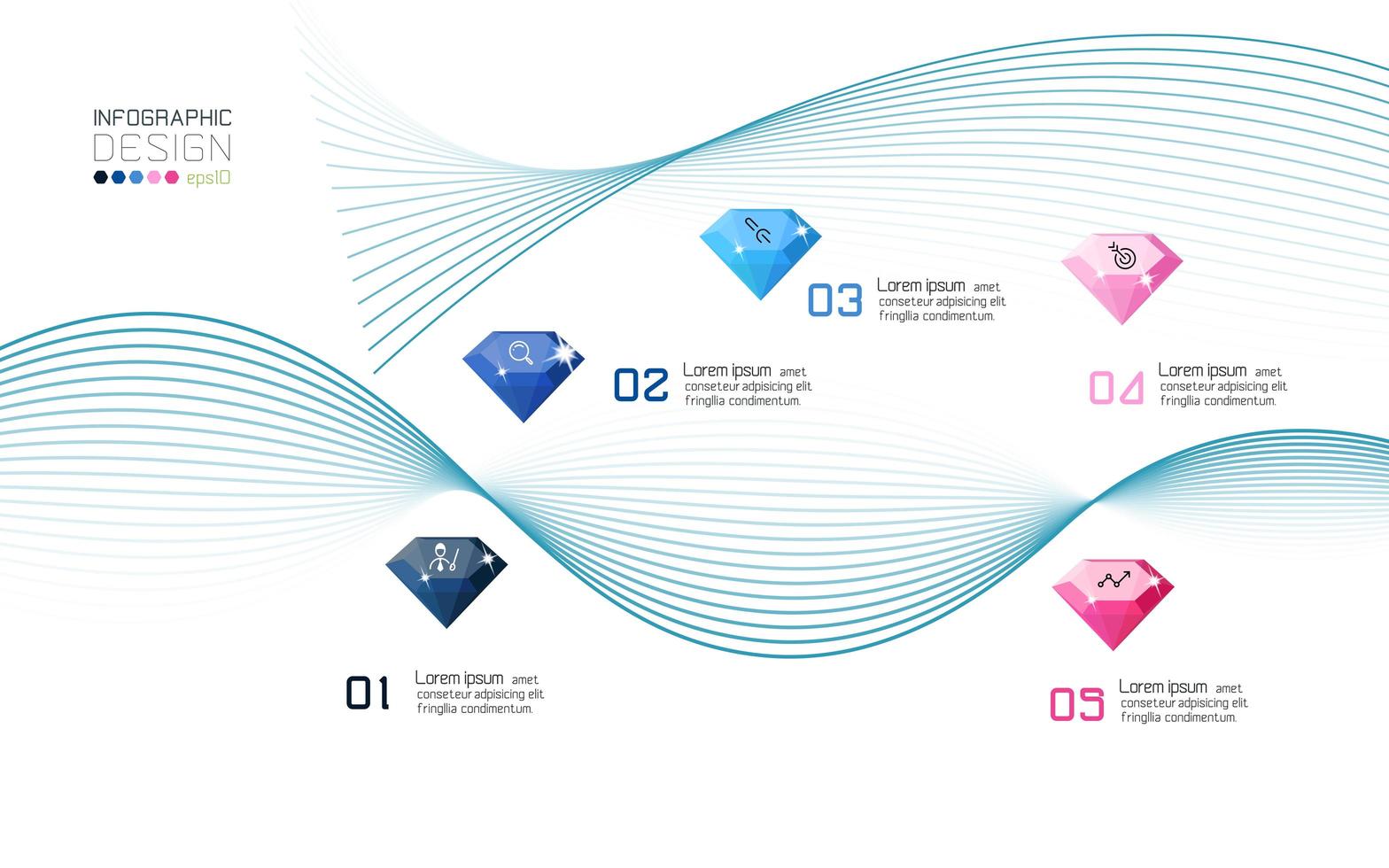 moderne Wellenlinien und Edelsteine Infografik vektor