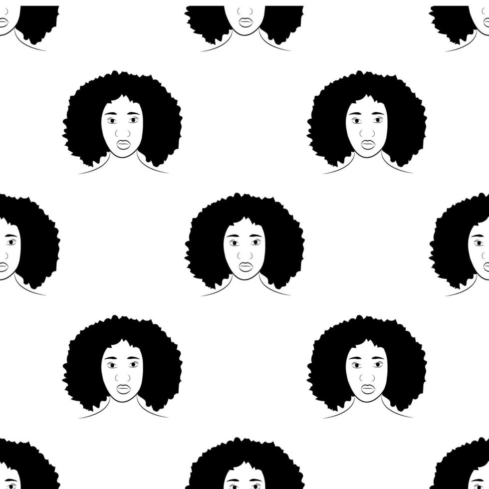 schwarze weibliche Silhouetten, Gesichtsprofil, Vignette. Afro-Frau im Profil. Hand gezeichnetes nahtloses Muster des Vektors auf weißem Hintergrund. Design für Einladung, Grußkarte, Vintage-Stil. vektor