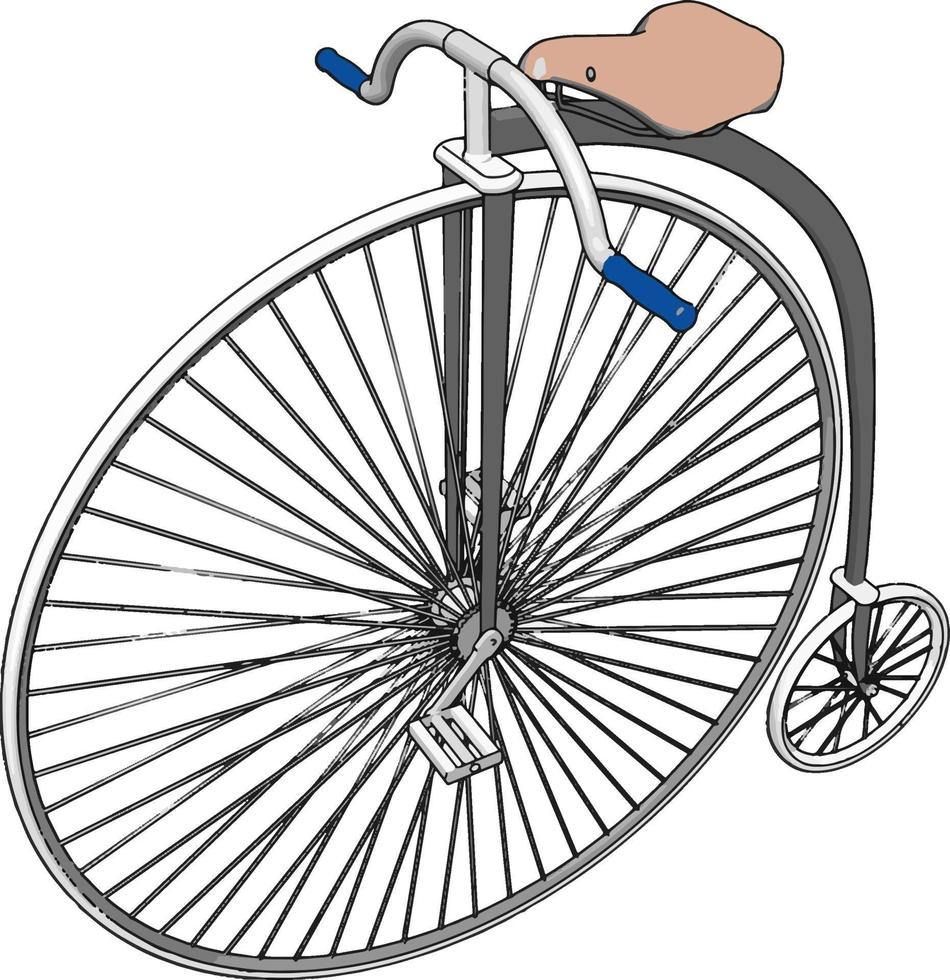 Fahrrad mit großem Rad, Illustration, Vektor auf weißem Hintergrund.