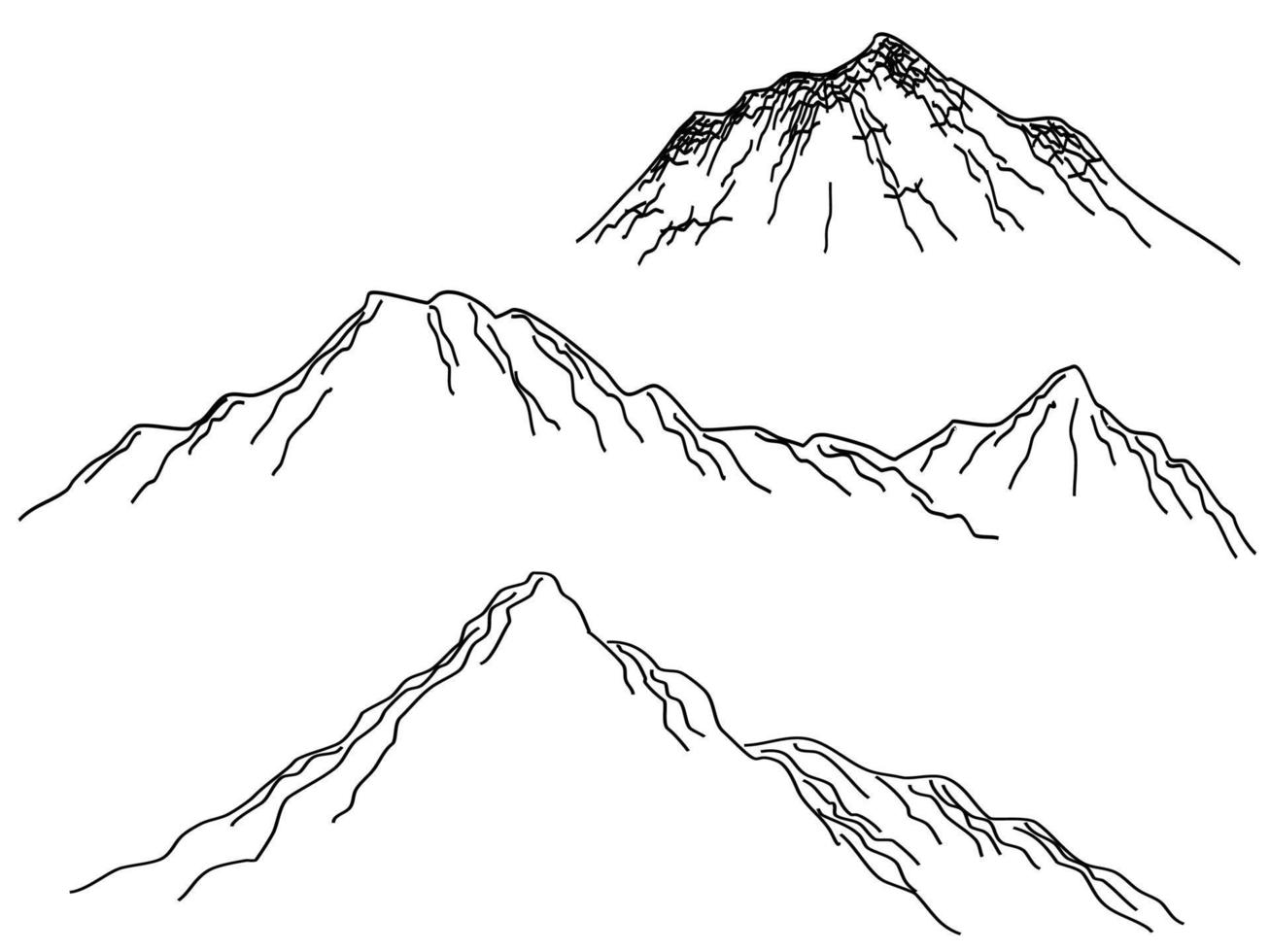 berg linje teckning, berg svart och vit bakgrund vektor