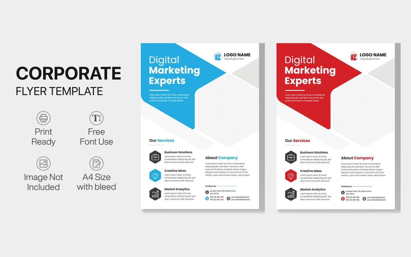 Corporate Business Flyer Design-Vorlage, professionelles Flyer-Design, rote und blaue Marketingbroschüre, A4-Seite vektor