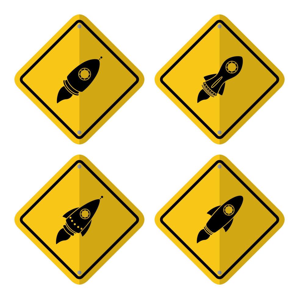 varning tecken ikon med en raket lansera vektor