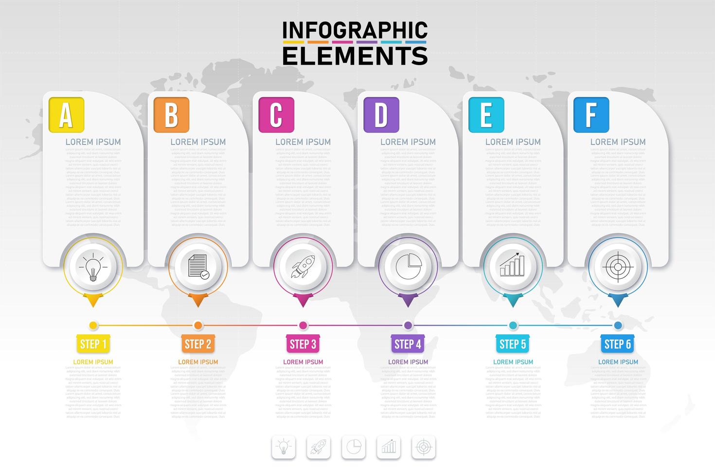 moderne bunte Infografik mit Symbolen für 6 Optionen vektor