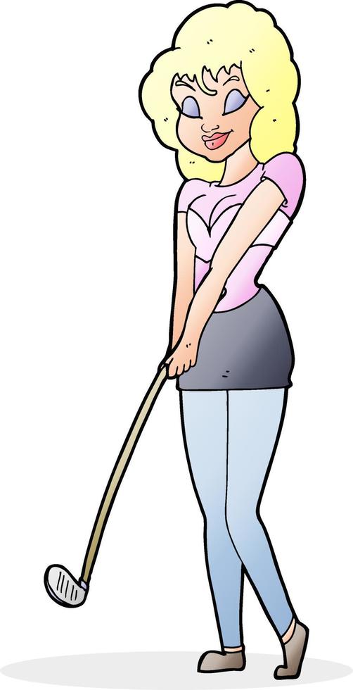 karikaturfrau, die golf spielt vektor