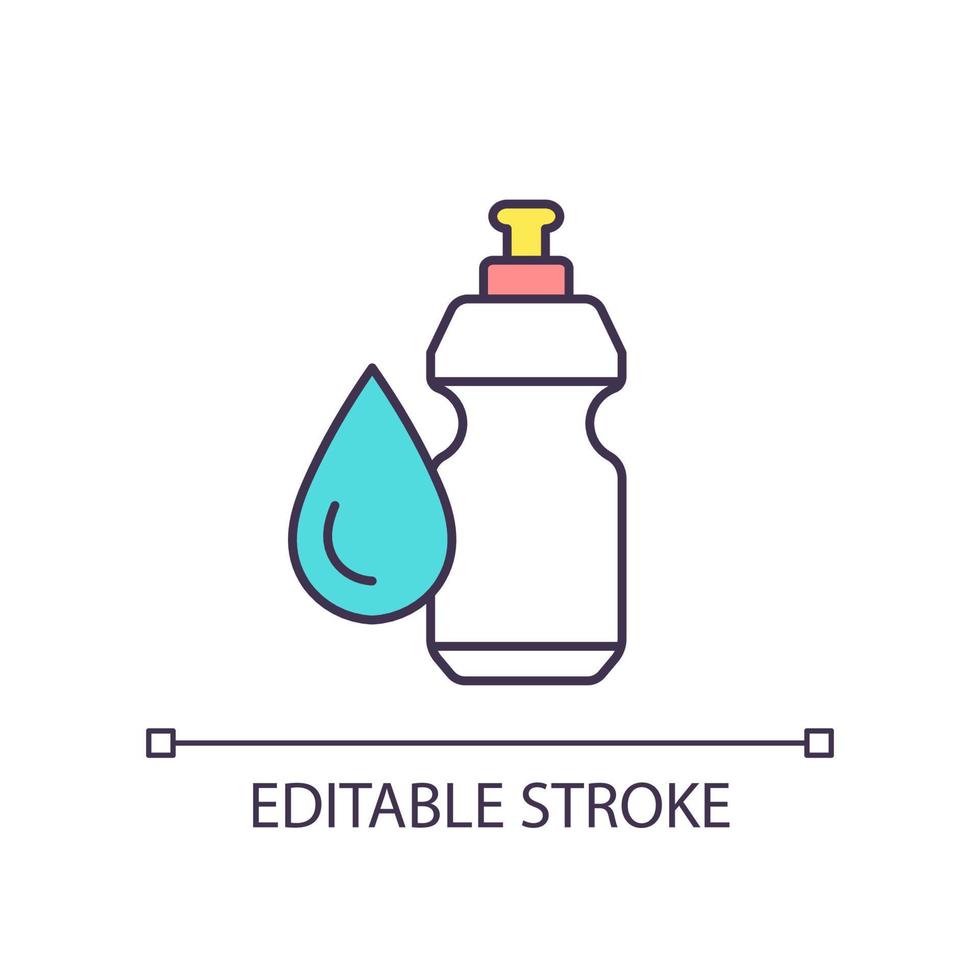 Flasche Wasser RGB-Farbsymbol. Flasche mit Spender und Tropfen. Flüssigkeitszufuhr und gesunder Lebensstil. isolierte Vektorillustration. einfache gefüllte Strichzeichnung. editierbarer Strich. vektor