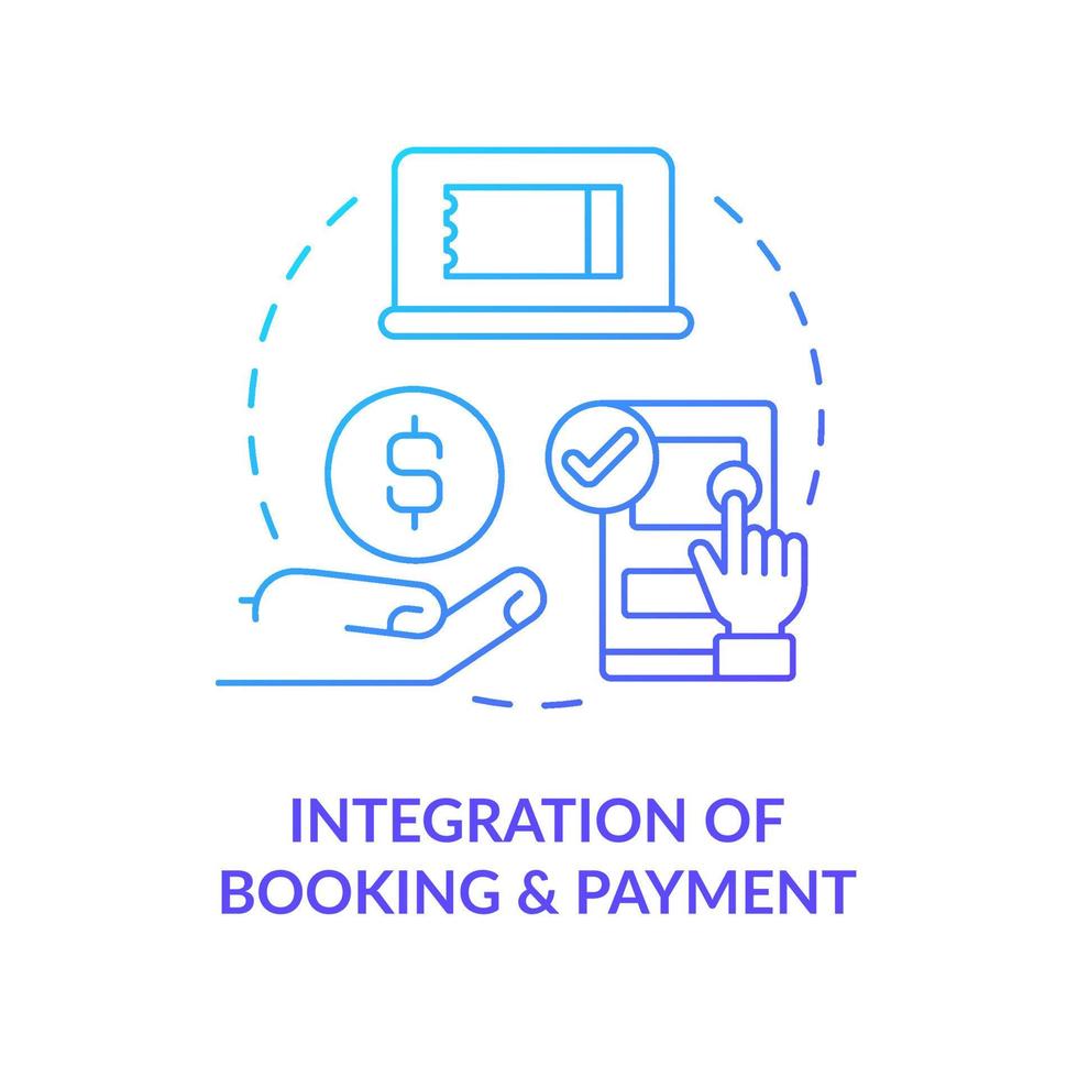 Integration von Buchung und Zahlung Symbol für blaues Farbverlaufskonzept. App. maas integration level abstrakte idee dünne linie illustration. isolierte Umrisszeichnung. vektor