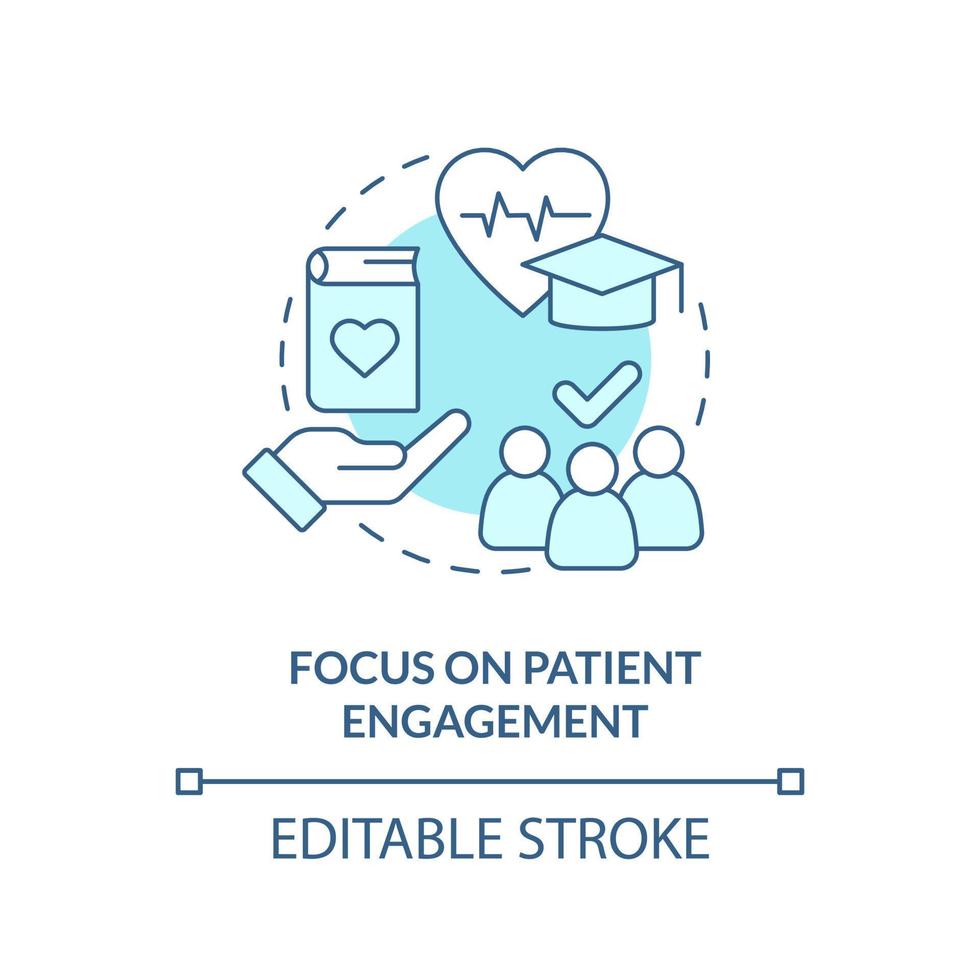 konzentrieren sie sich auf das türkisfarbene konzept des patientenengagements. abstrakte idee des gesundheitssystems dünne linie illustration. isolierte Umrisszeichnung. editierbarer Strich. vektor