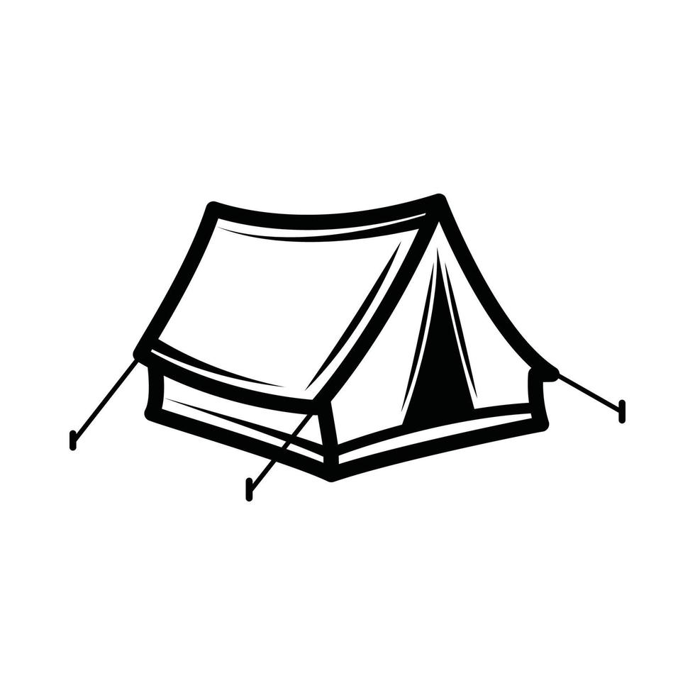 Vintage Retro-Zelt für Camping. kann wie emblem, logo, abzeichen, etikett verwendet werden. markieren, plakatieren oder drucken. monochrome Grafik. vektor