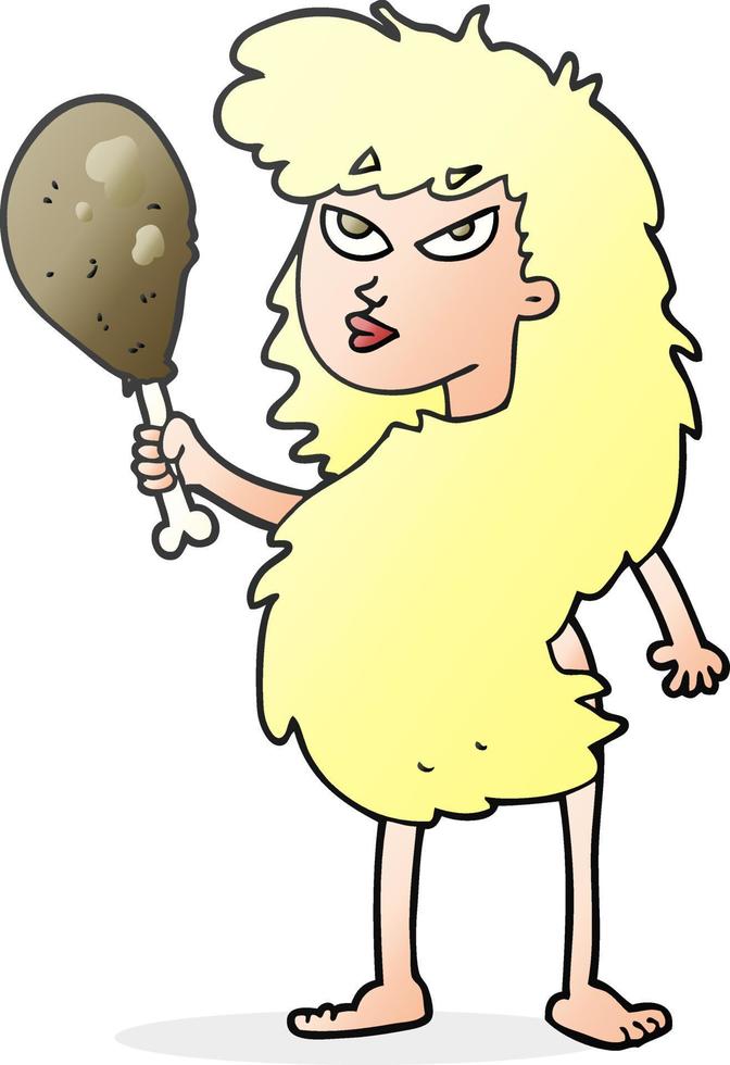 Cartoon-Höhlenfrau mit Fleisch vektor