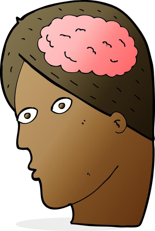 tecknat huvud med hjärnan symbol vektor