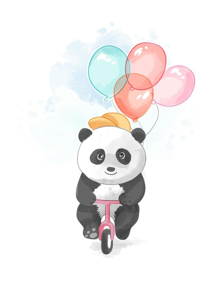 söt panda ridcykel med ballonger vektor