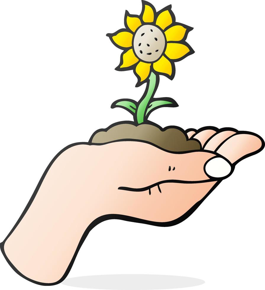 karikaturblume, die in der handfläche wächst vektor