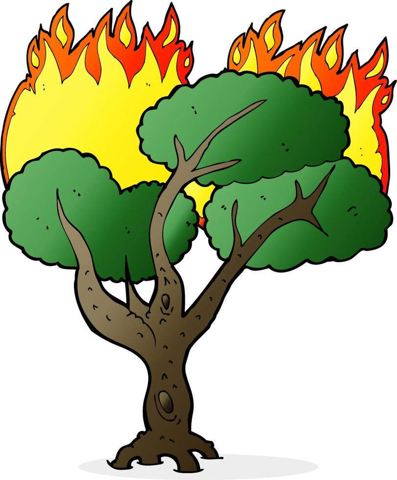 tecknad brinnande träd vektor