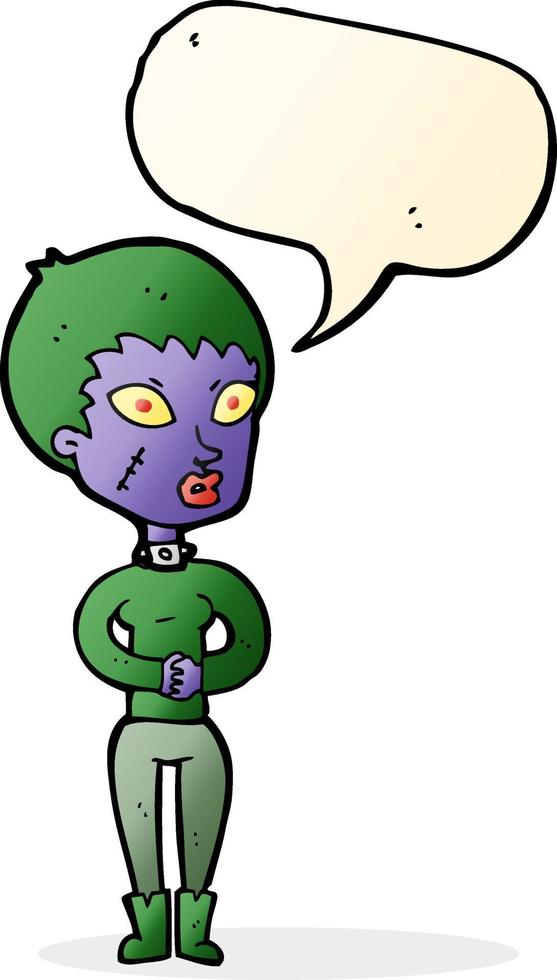 Cartoon-Zombie-Mädchen mit Sprechblase vektor