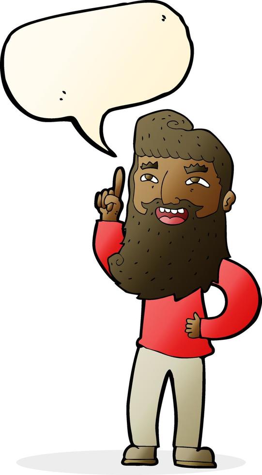 Cartoon glücklicher bärtiger Mann mit Idee mit Sprechblase vektor