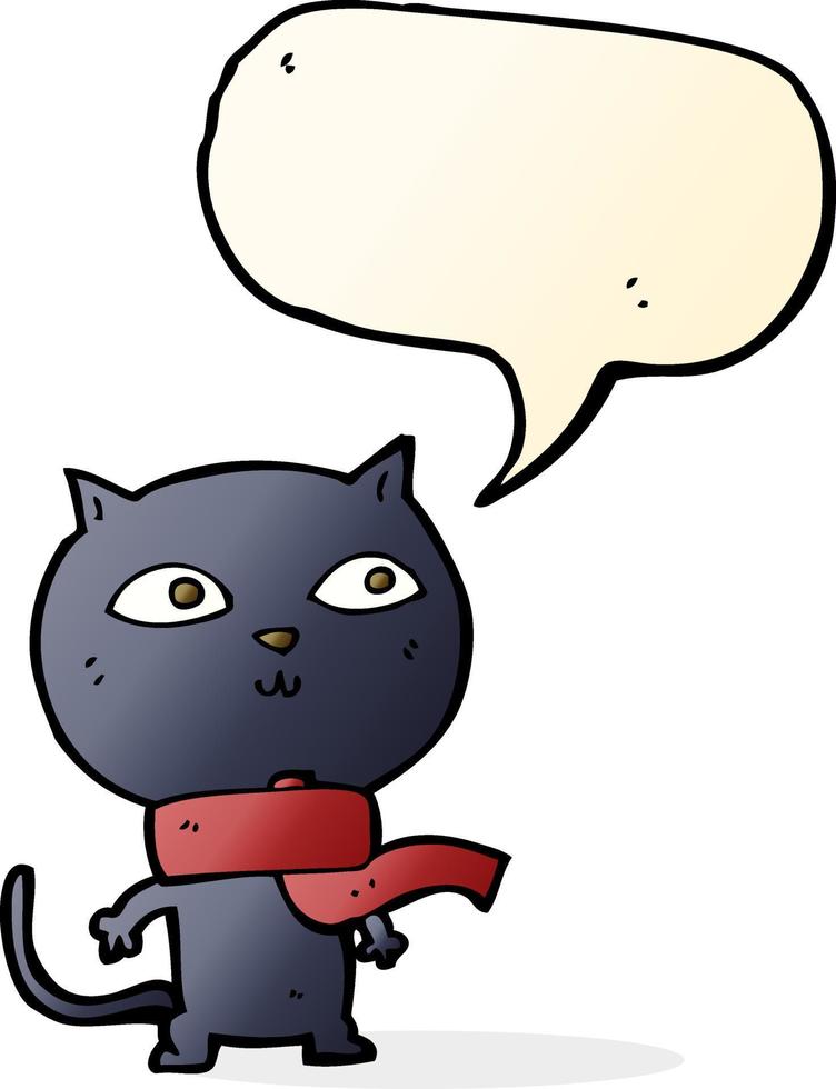tecknad serie svart katt bär scarf med Tal bubbla vektor