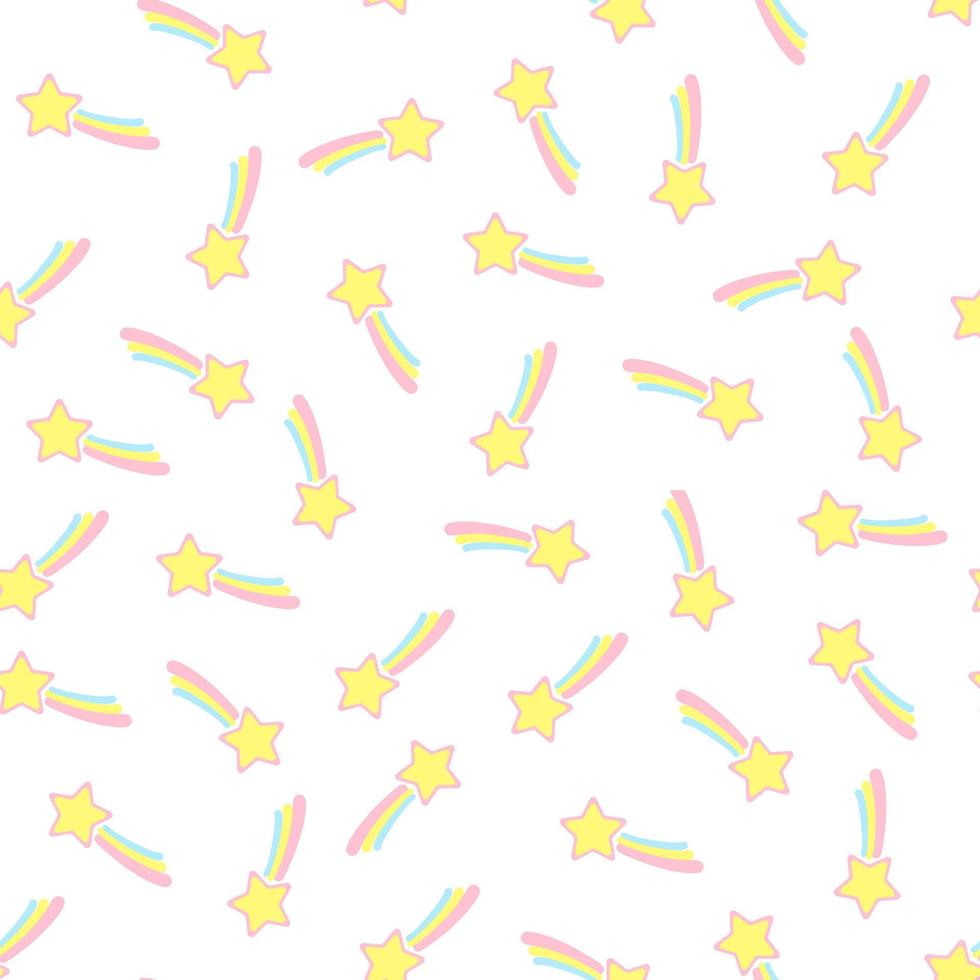 Stern- und Regenbogenmuster nahtloser Illustrationsvektor. Regenbogen und süße Wolken mit Sternen auf weißem Hintergrund. vektor