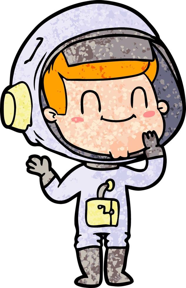 Lycklig tecknad serie astronaut man vektor