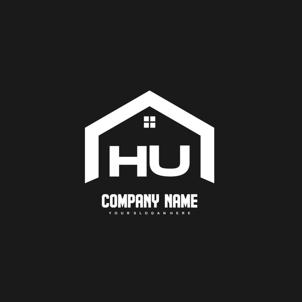 hu Anfangsbuchstaben Logo Design Vektor für Bau, Haus, Immobilien, Gebäude, Eigentum.