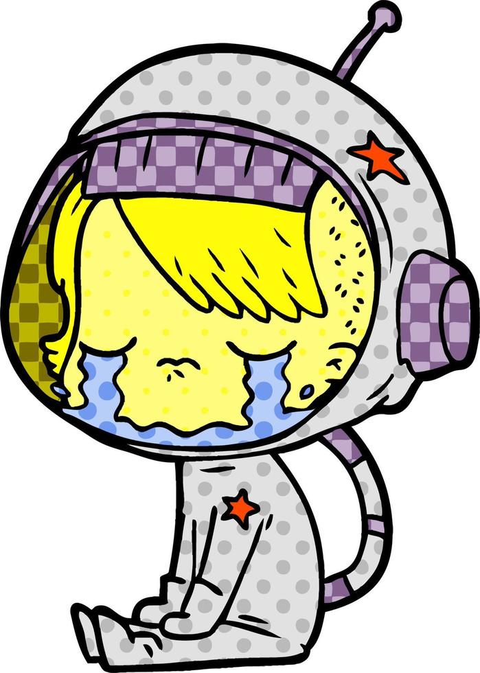 Cartoon weinendes Astronautenmädchen sitzt vektor