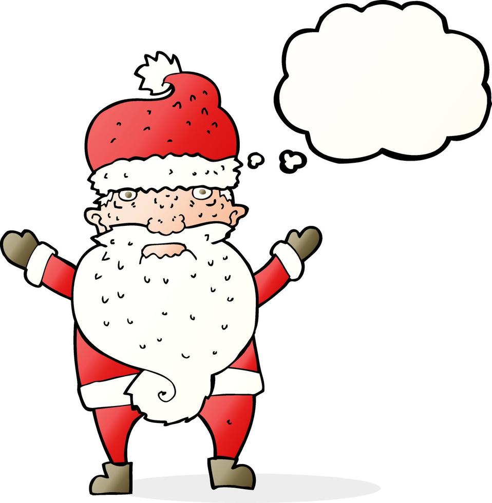 cartoon mürrischer weihnachtsmann mit gedankenblase vektor