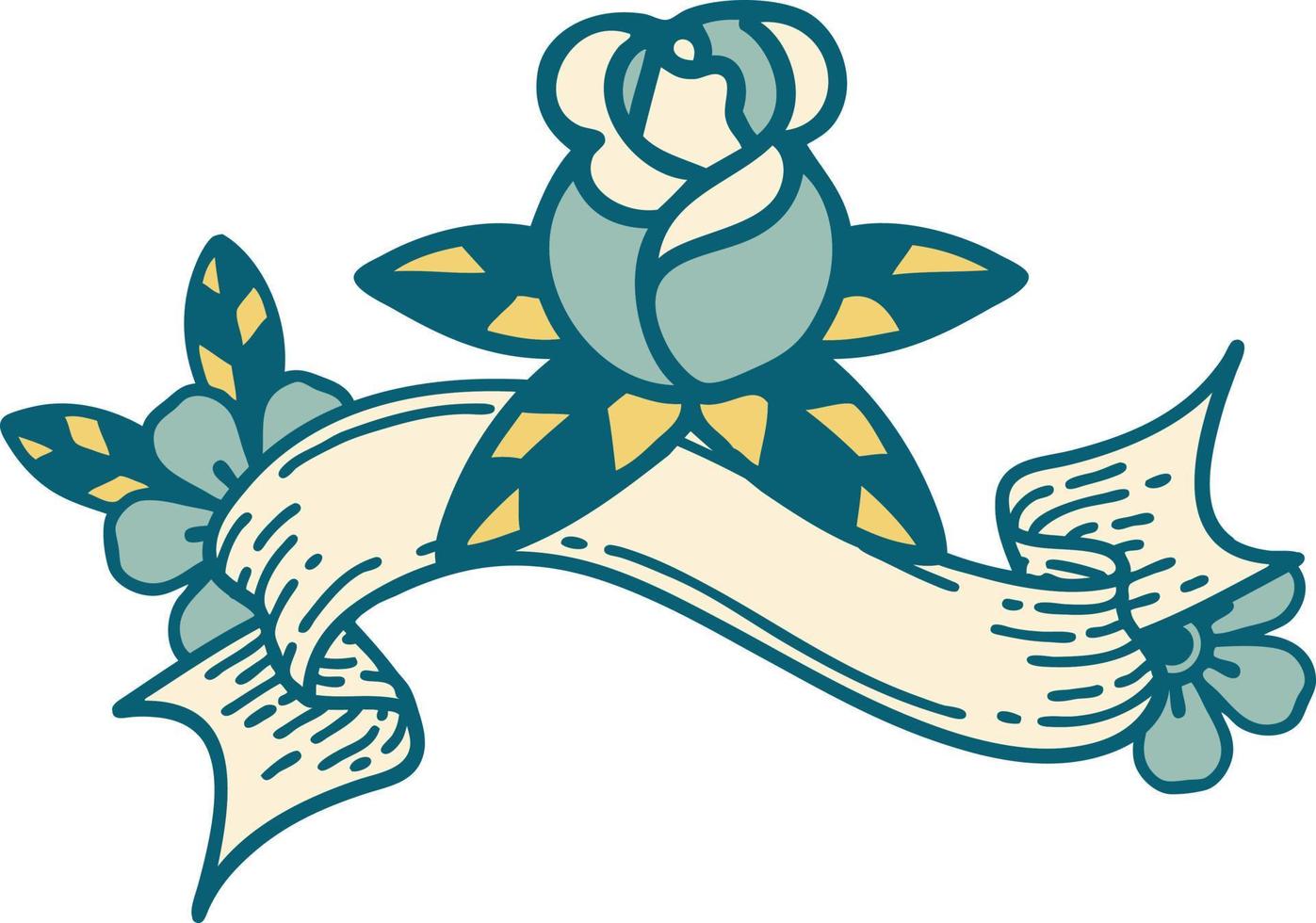 Tattoo mit Banner einer einzelnen Rose vektor