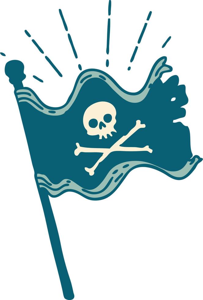 traditionelle tätowierungsart, die piratenflagge schwenkt vektor