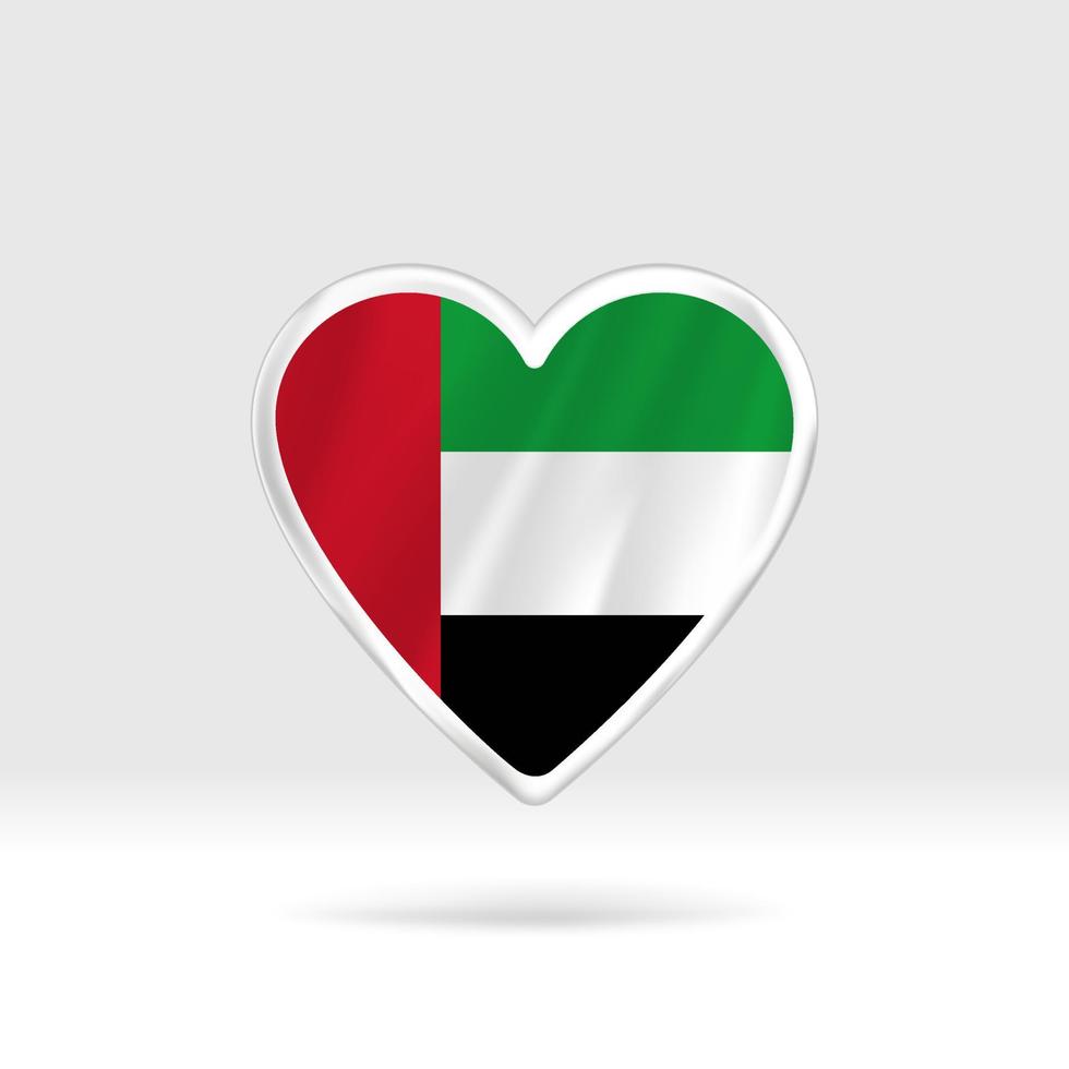 hjärta från förenad arab emirates flagga. silver- knapp hjärta och flagga mall. lätt redigering och vektor i grupper. nationell flagga vektor illustration på vit bakgrund.