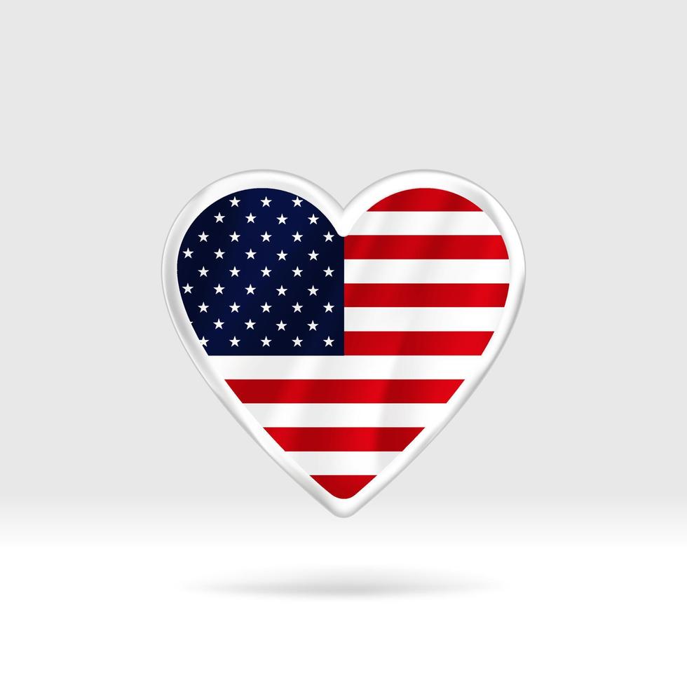 Herz aus der Flagge der Vereinigten Staaten. silbernes Knopfherz und Flaggenschablone. einfache Bearbeitung und Vektor in Gruppen. Nationalflaggenvektorillustration auf weißem Hintergrund.