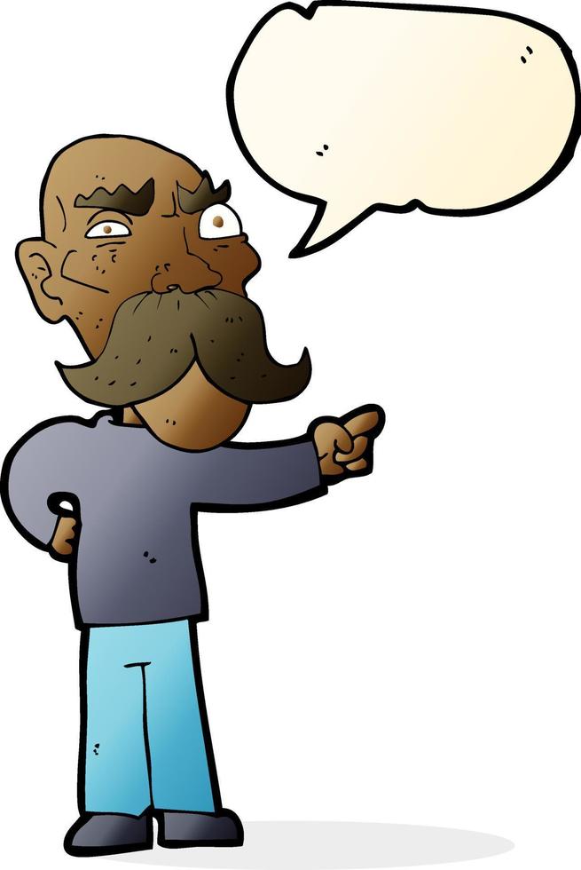 Cartoon verärgerter alter Mann, der mit Sprechblase zeigt vektor