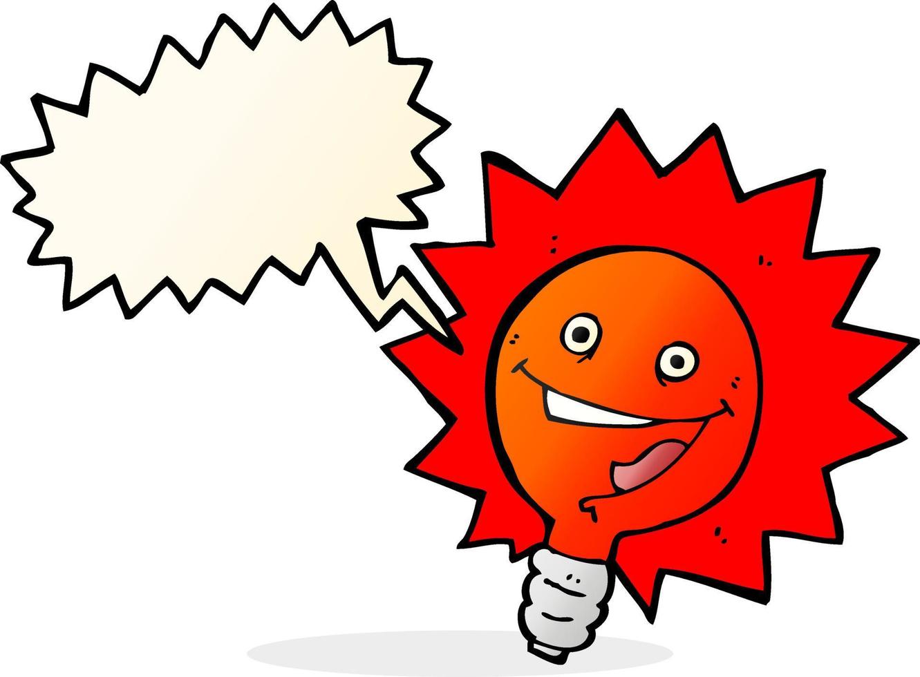 Lycklig blinkande röd ljus Glödlampa tecknad serie med Tal bubbla vektor