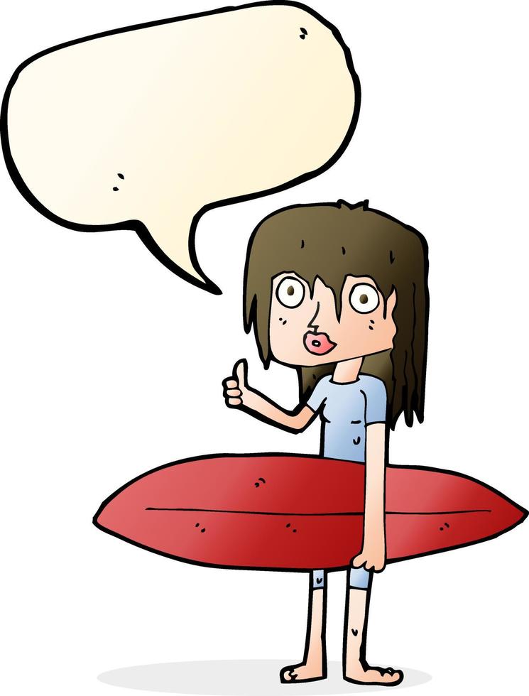 Cartoon-Surfermädchen mit Sprechblase vektor