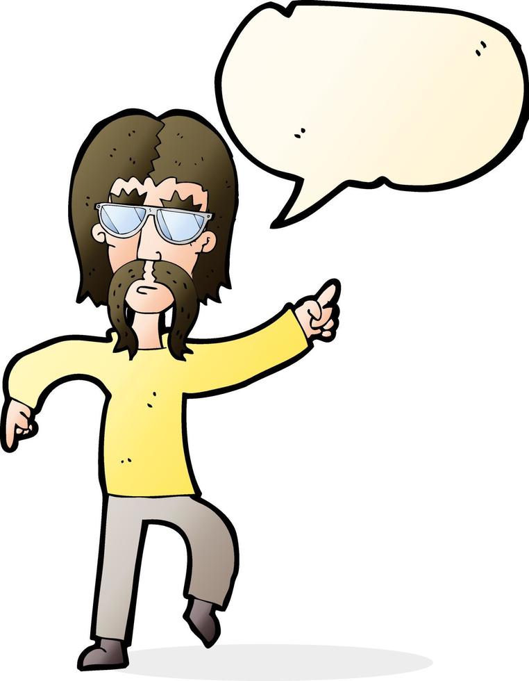 Cartoon-Hippie-Mann mit Brille mit Sprechblase vektor