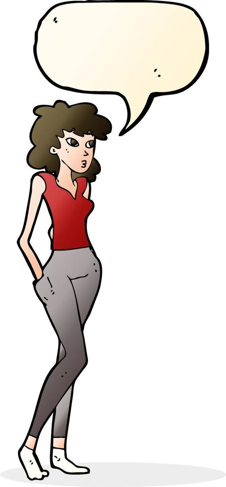 tecknad serie Söt kvinna med Tal bubbla vektor