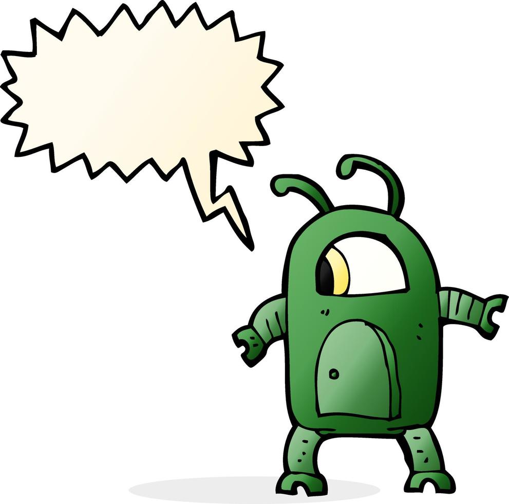 Cartoon-Alien-Roboter mit Sprechblase vektor